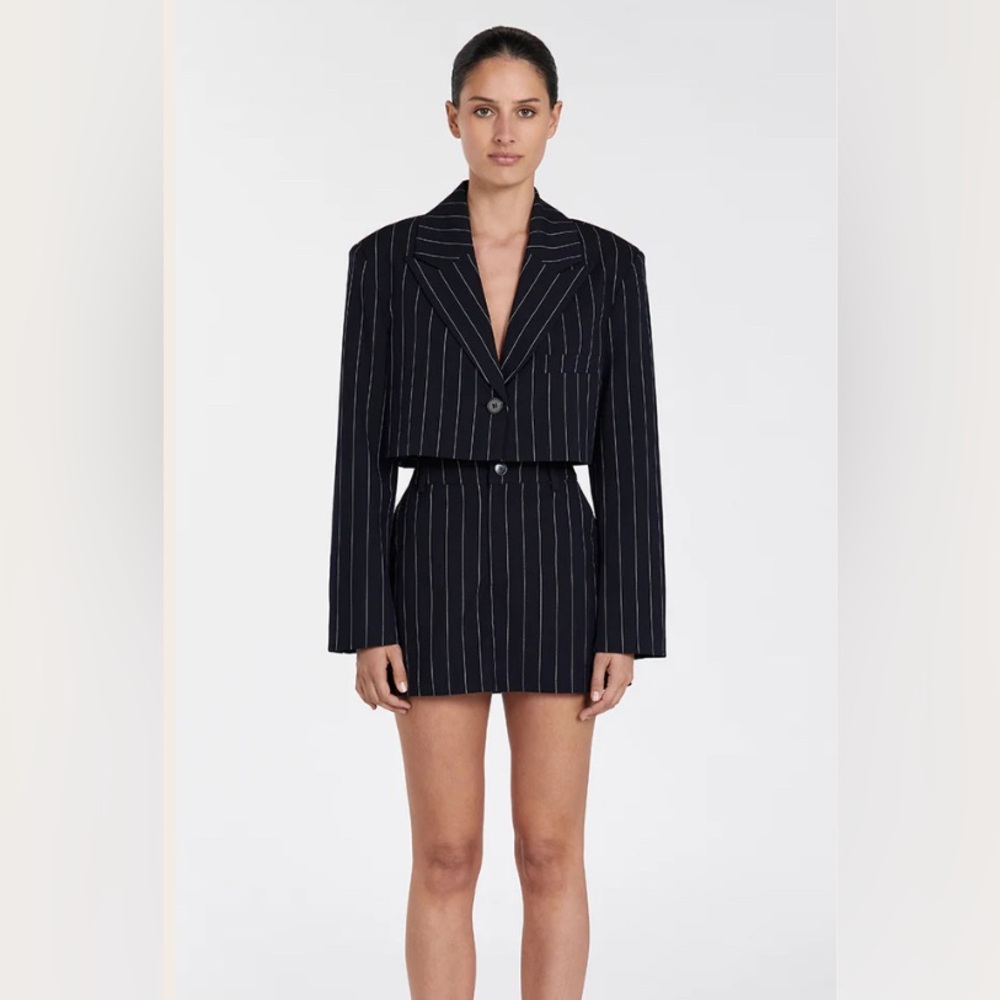 Navy Pinstripe Blazer and Skirt Set